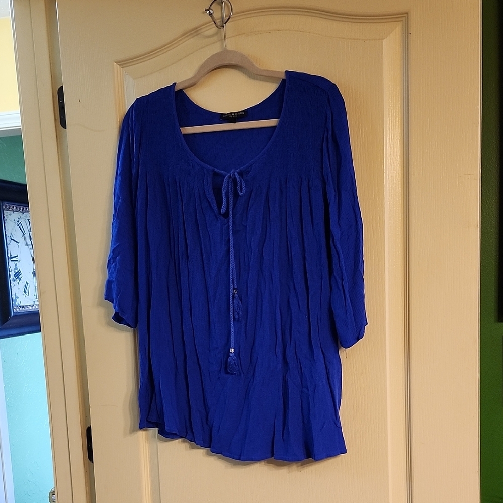 SIGNATURE STUDIO BLUE 3/4 SLEEVE TIE FRONT BLOUSE